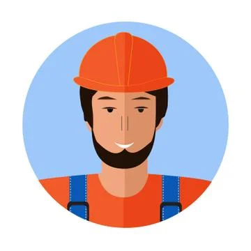 Builder man face icon. Flat illustration of builder man face icon for web des Stock Illustration