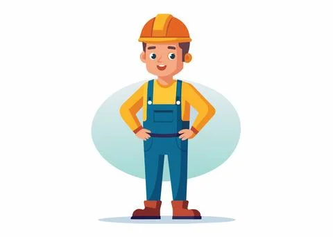 Builder man in helmet and overalls. Stock Illustration
