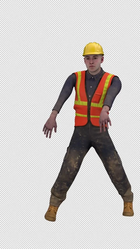 Builder man hip hop dance – 3d render looped with alpha channel. 库存影片 330840895