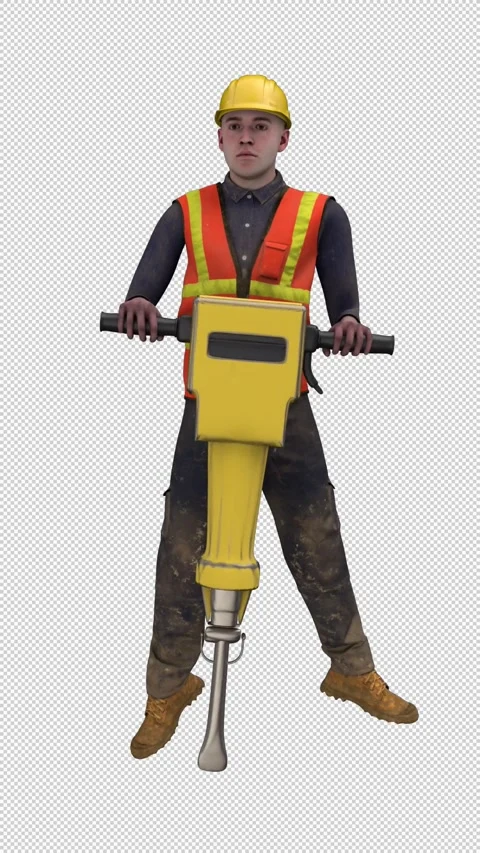 Builder man with jackhammer - 3d render looped with alpha channel. 库存影片 330670817