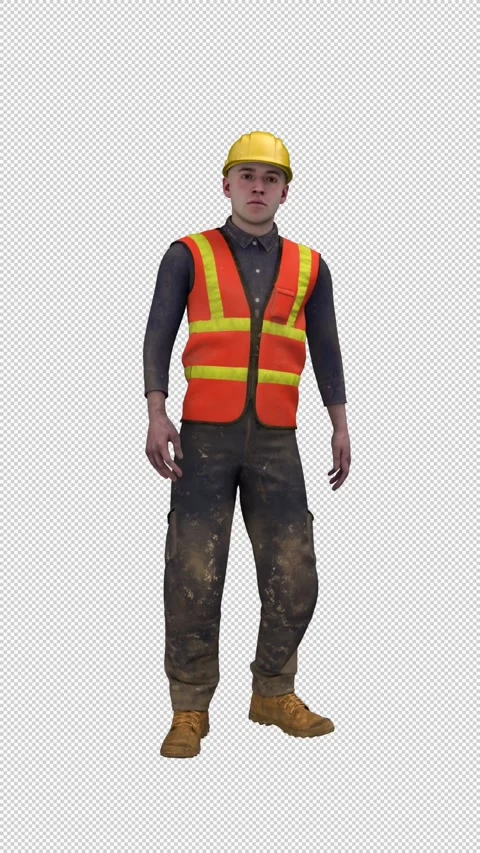 Builder man looking around – 3d render looped with alpha channel. Stock-Footage 330845496