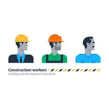 Builder man side view construction worker labor force, contractor occupation  Illustrazione stock