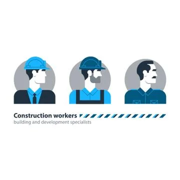 Builder man side view construction worker labor force, contractor occupation  Illustrazione stock