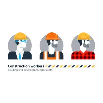 Builder man side view construction worker labor force, contractor occupation  Illustrazione stock