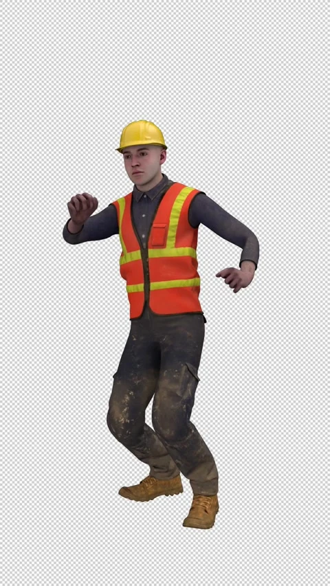 Builder man twist dance – 3d render looped with alpha channel. Видео 330953044