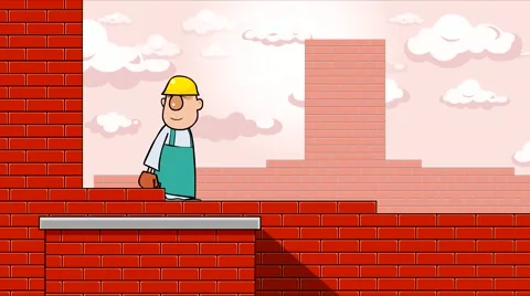 Builder mason creates a wall of bricks 動画素材 67535362