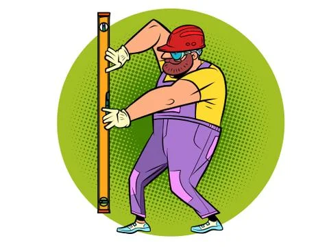 Builder with meter level Stock Illustration