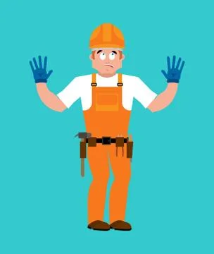 Builder oops guilty . Worker in protective helmet culpable. Service worker Se Stock Illustration