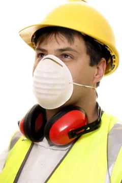 Builder or Carpenter with Face Mask Stock Photos