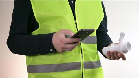 A builder or engineer holds a water pipe in his hands Stock Footage 312231941