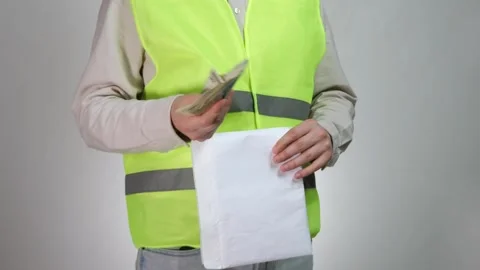 A builder or engineer with a report from which he gets money. Stock Footage 311069356