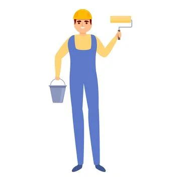 Builder paint roll icon, cartoon style Stock Illustration