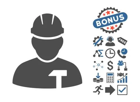 Builder Person Flat Vector Icon With Bonus Stock Illustration