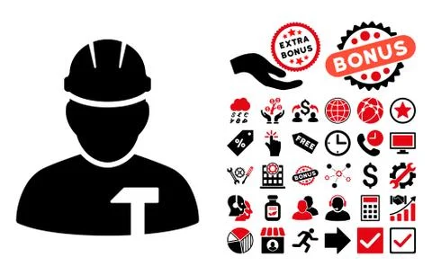Builder Person Flat Vector Icon with Bonus Illustrazione stock
