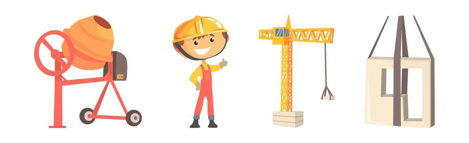 Builder Profession Tool and Handy Equipment Vector Set Stock Illustration