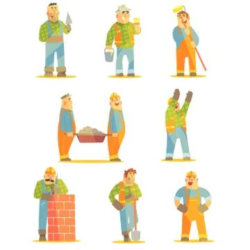Builder Professionals At Construction Site Set Stock Illustration