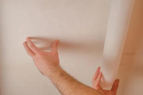 The Builder puts plaster on the wall.Hand holding a spatula with construction Stock Photos