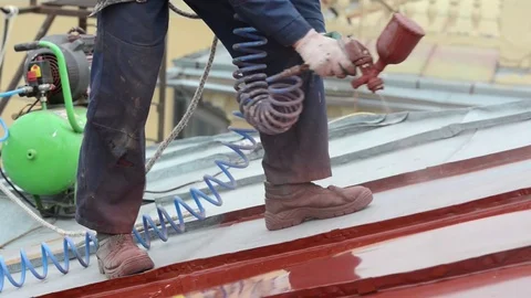 Builder roofer painter worker Stock Footage 84118208