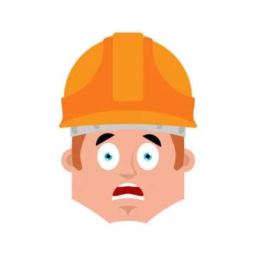 Builder scared emotion avatar. Worker in protective helmets fear emoji. Vecto Illustrazione stock