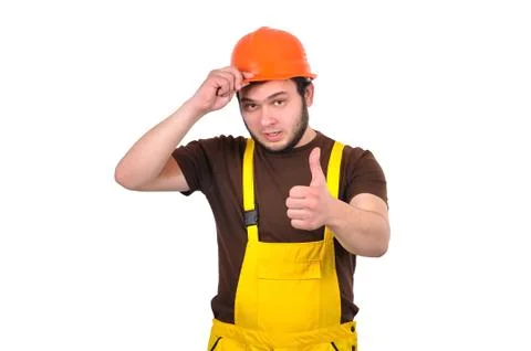 Builder showing thumb up Foto stock