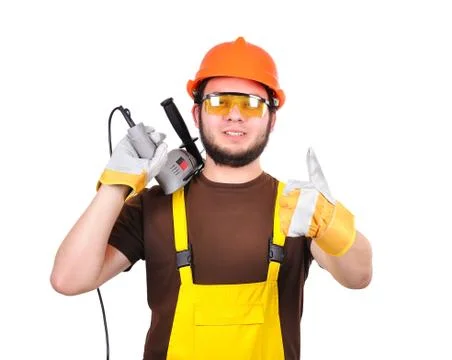 Builder showing thumb up Stock Photos