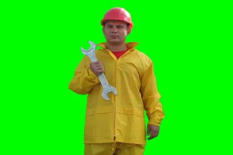 Builder spins with wrenches on the Green Screen LOOP NTSC Stock Footage 1059412