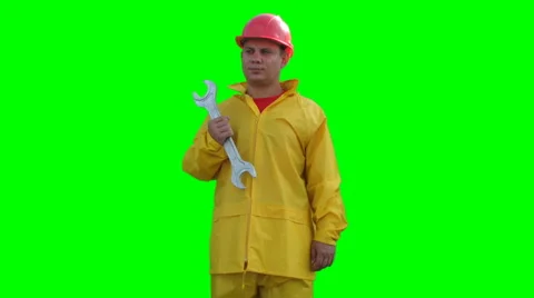 Builder spins with wrenches on the Green Screen LOOP Full HD Stock Footage 1059414