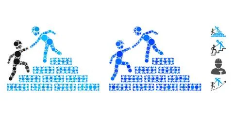 Builder Stairs Help Mosaic Icon of Round Dots Illustrazione stock