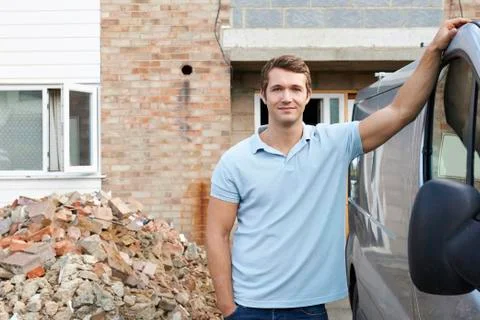 Builder Standing Next To Van Stock Photos