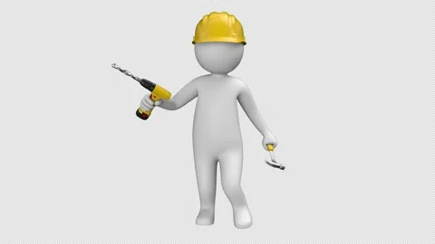 Builder stickman dance with drill and hammer - looped with alpha channel. Stock Footage 232443848