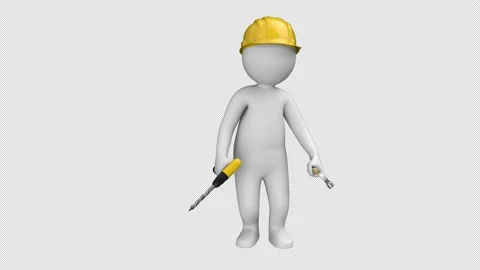 Builder stickman dance with drill and hammer - looped with alpha channel. Stock Footage 232444001