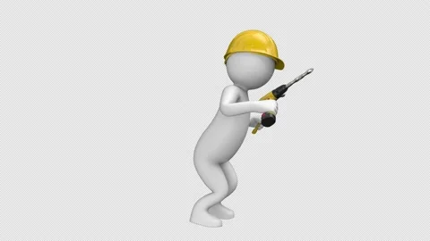Builder stickman dance with drill and hammer - looped with alpha channel. Stock Footage 232444034