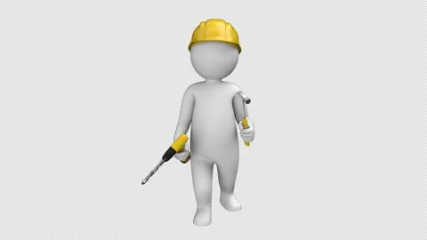 Builder stickman dance with drill and hammer - looped with alpha channel. Stock Footage 232444080