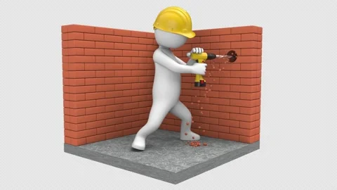 Builder stickman working with perforator - looped with alpha channel. Stock Footage 233050401