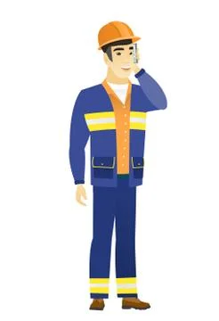 Builder talking on a mobile phone Ilustración de archivo