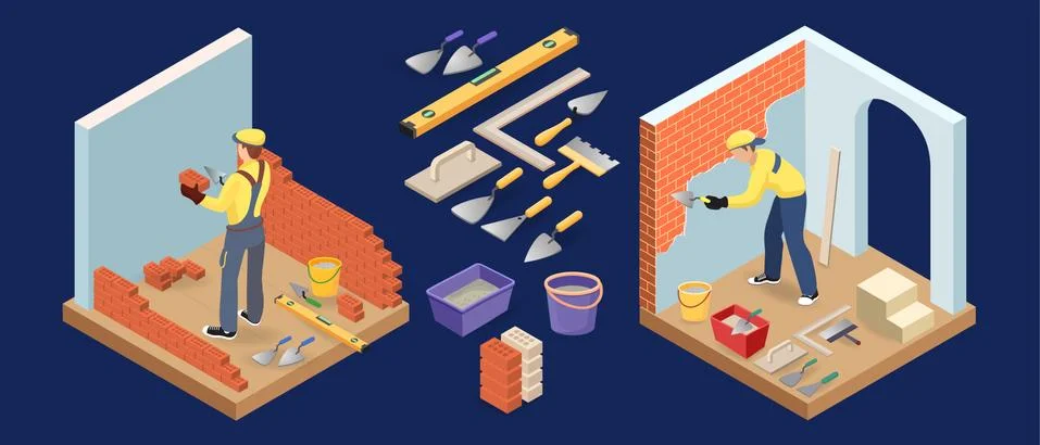 Builder with tools and materials. Vector illustration. Stock Illustration