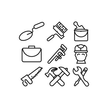 Builder tools Construction site workflow and management  design icons Stock Illustration