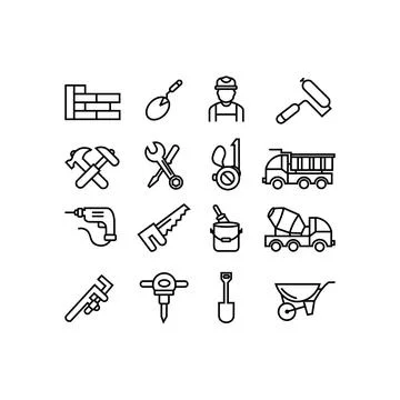 Builder tools Construction site workflow and management design Stock Illustration