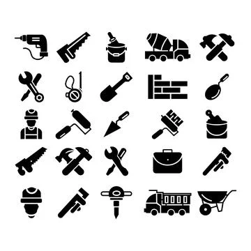 Builder tools Construction site workflow and management  design icons Stock Illustration