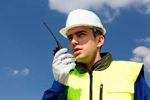 Builder with transmitter Stock Photos