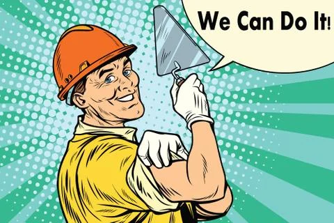 Builder with a trowel we can do it Stock Illustration