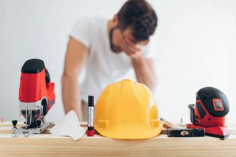 Builder unable to work during the coronavirus lockdown Stock Photos