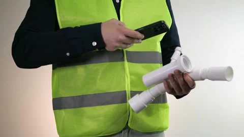 The builder uses modern IT technologies for his work - he takes a photo of a Stock Footage 312797127