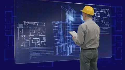 Builder Using futuristic Screen  Stock Footage 200711487