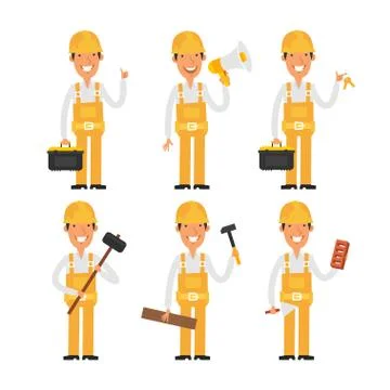 Builder in various poses part 2 Stock Illustration