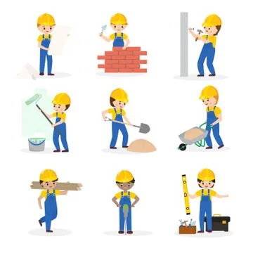 Builder vector cartoon character constructor building construction for newbuild Ilustración de archivo