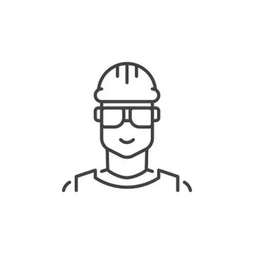 Builder vector concept outline icon. Male worker symbol Stock Illustration