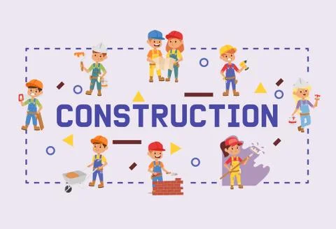 Builder vector constructor children character building construction design Ilustración de archivo
