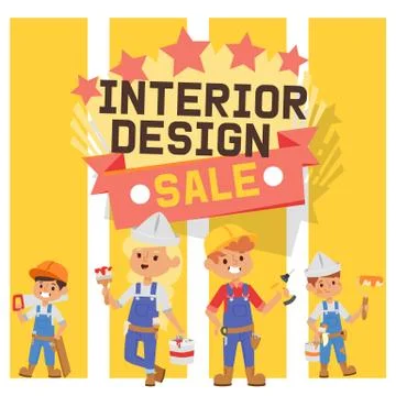 Builder vector constructor interior design children character building Stock Illustration
