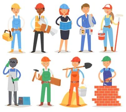 Builder vector constructor people character building construction for newbuild Ilustración de archivo